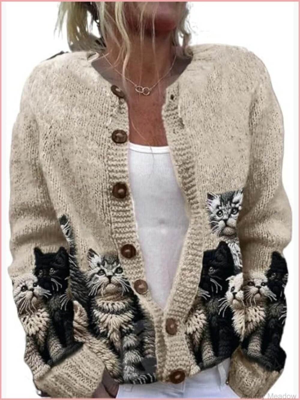 Oversized Cat Print Button Down Cardigan Sweater for Women Y2K Knit Lightweight